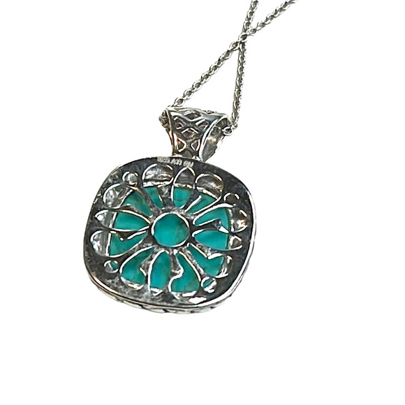 R. H. Macy Silver & Turquoise Square Necklace, NWT! - Picture 4 of 6